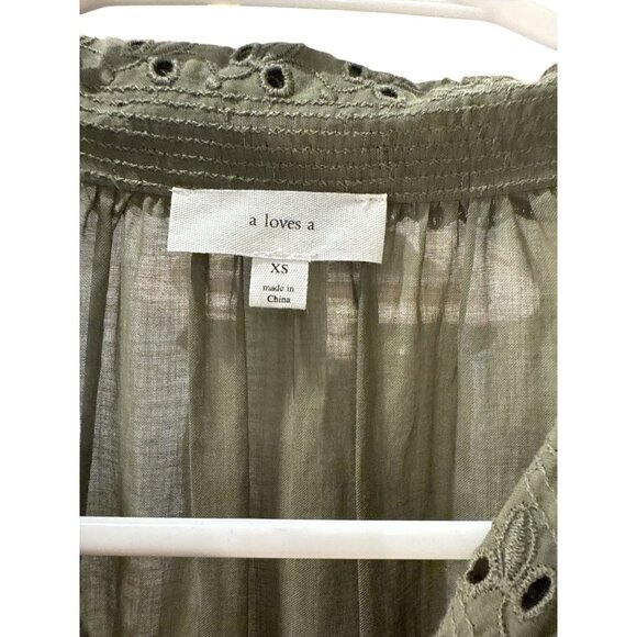 A Loves A Sheer Eyelet Lace Button Front Olive Dress Size XS Pre-Owned EUC - Picture 5 of 6